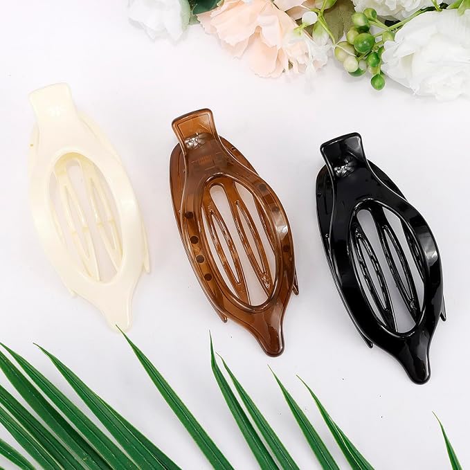 Flat Hair Claw Clips - Women's 3pc French Concord Large Neutral Jaw Clips for Thin/Thick Hair - White, Brown, Black