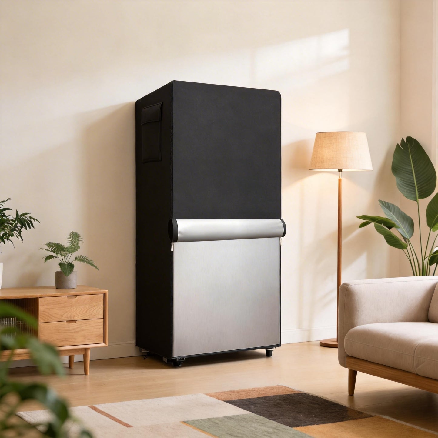Dalema Outdoor Refrigerator Cover,600D Heavy Duty 100% Waterproof Upright Freezer Cover,Outside Stand Up Fridge Covers.Front Can Be Rolled-Up by Zippers.(Black,30" W x 33" D x 62" H)