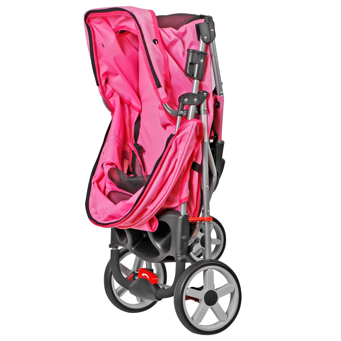 ZENY Foldable Pet Stroller, Cat/Dog Stroller with 3 Wheel, Pet Strolling Cart, Dog Travel Carrier with Storage Basket + Cup Holder (Pink)