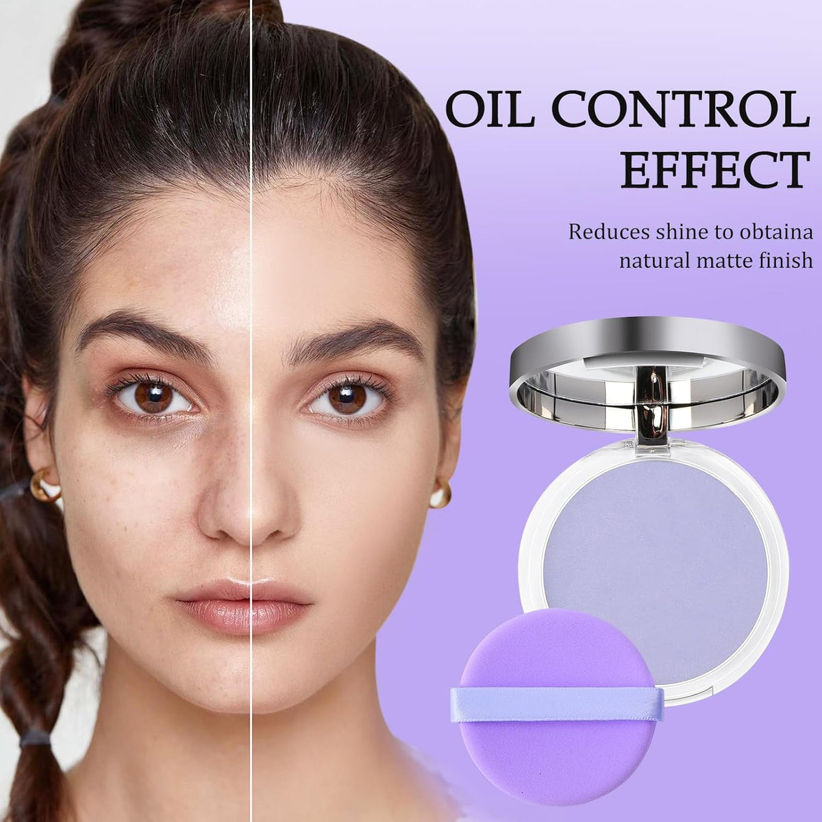 Chillab Lavender Matte Powder,Lavender Jelly Pressed Powder Matte Powder Oil Control,Chillab Polvo Compacto with Mini Powder Puff for Silky Blurring Oil Control Long-Lasting Makeup(2PCS) (1PCS)
