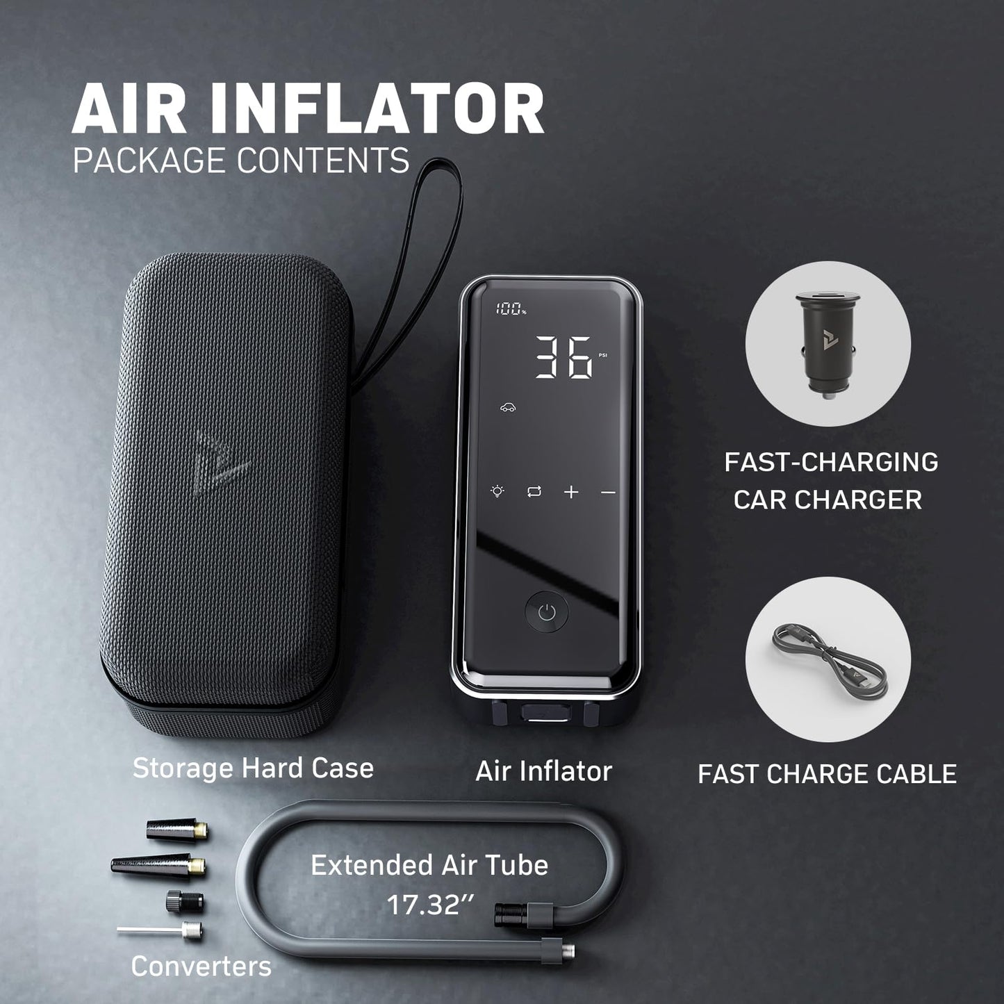 MotorX Tire Inflator Portable Air Compressor 2nd Generation, Large Tire Inflator Speed Level 30 Seconds Fast Inflation Air Pump, 15000mAh Battery Capacity, 65W 5X Fast Charging, Deluxe Package.