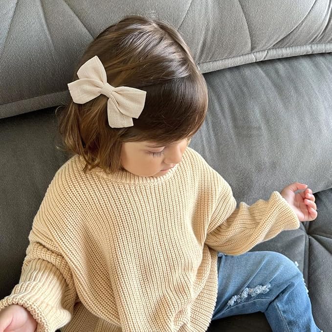 CÉLLOT Girls Hair Bows Linen Fabric 3.5" Bows Alligator Clips Hair Accessories for Little Girls Toddlers Kids and Teens,20 Pieces