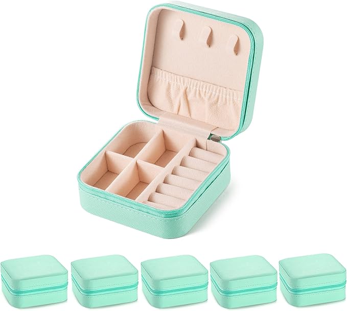 5pack/PU Leather Travel Jewelry Case, Mini Jewelry Box, Small Jewelry Organizer Portable Display Jewelry Storage Case for Rings Earrings Necklace Bracelet Bangle for Girls Women(Blue)