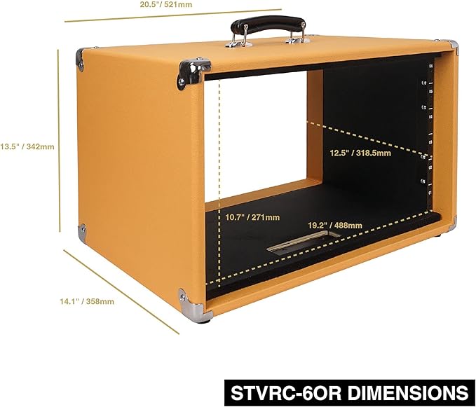 Sound Town Vintage 6U Amp Rack Case, 12.5" Depth with Rubber Feet, Dust Cover, Kickstand, Orange (STVRC-6OR)