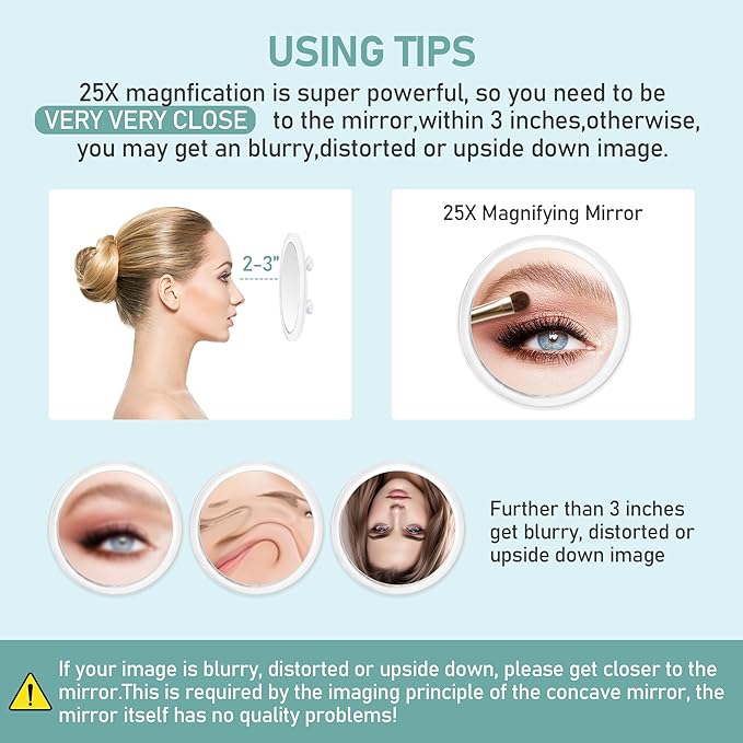 MIYADIVA 25X Magnifying Mirror Suction Cup for Easy Mounting, Use for Makeup Mirror, Travel Stick on Shower Mirror for Plucking Eyebrows 6 Inch