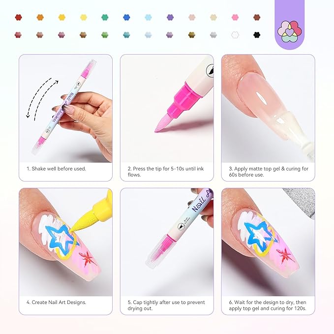 SAVILAND 24 Colors Nail Polish Pens Set: 20s Quick-Drying Dual-Tip Acrylic Paint Nail Art Pens Fine Tip for Painting Nails, Drawing Dots, Lines & Designs, Home DIY Nail Art Supplies