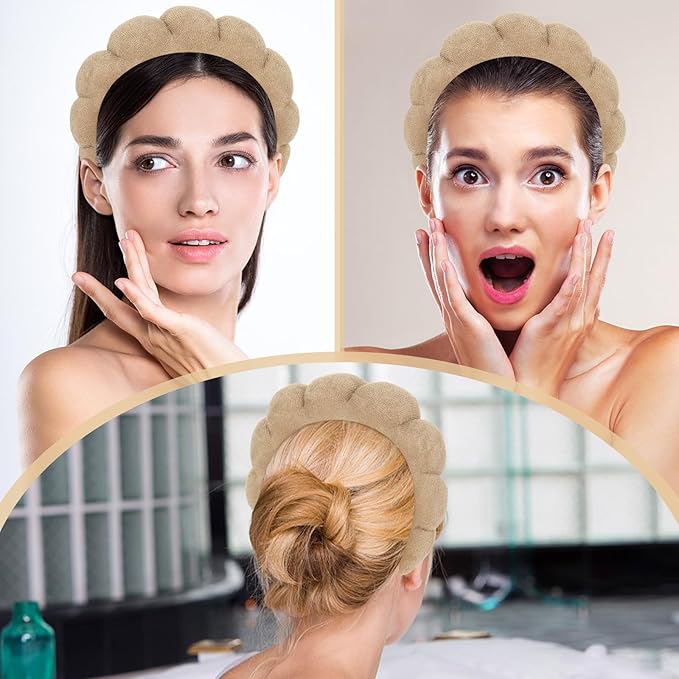 Women Spa Headband, Brown Terry Cloth - Headband for Washing Face, Makeup Removal, Skincare, Yoga, Sports, Hair Accessories, Unisex-Adults