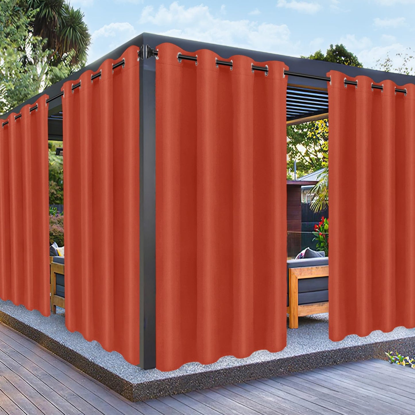 PureFit Outdoor Curtains for Patio Waterproof Weatherproof, UV Resistant Outside Curtains for Gazebo, Front Porch, Pergola, Sun Blocking Privacy Curtain, 52W x 120L inch, 1 Panel, Red Clay