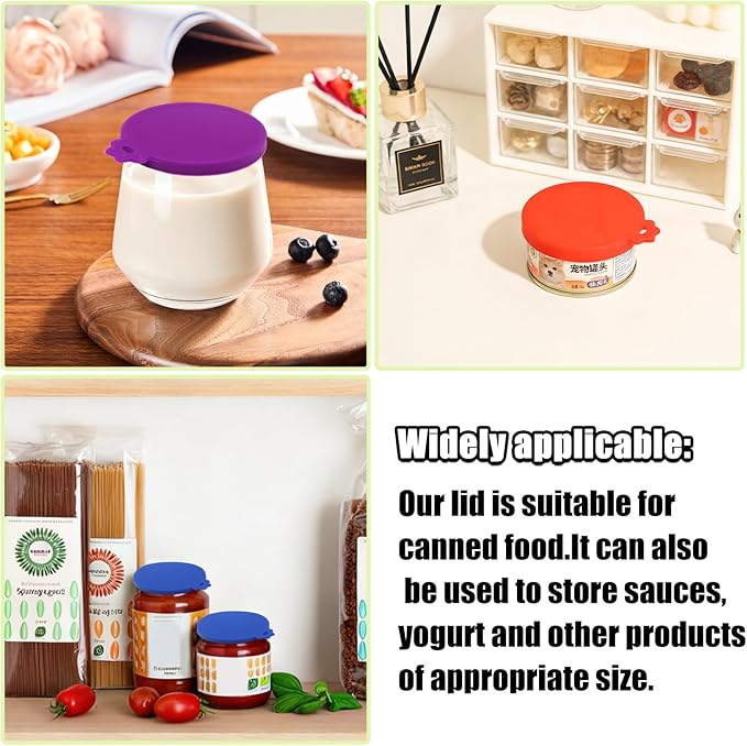PINE & LINEN 4 Pcs 2.5inch Durable Pet Can Lids,Silicone Small Pet Can Covers Waterproof Cat Food Cans Lids for 3 oz Cat Food Cans(Purple+Blue+Orange+Sky Blue)