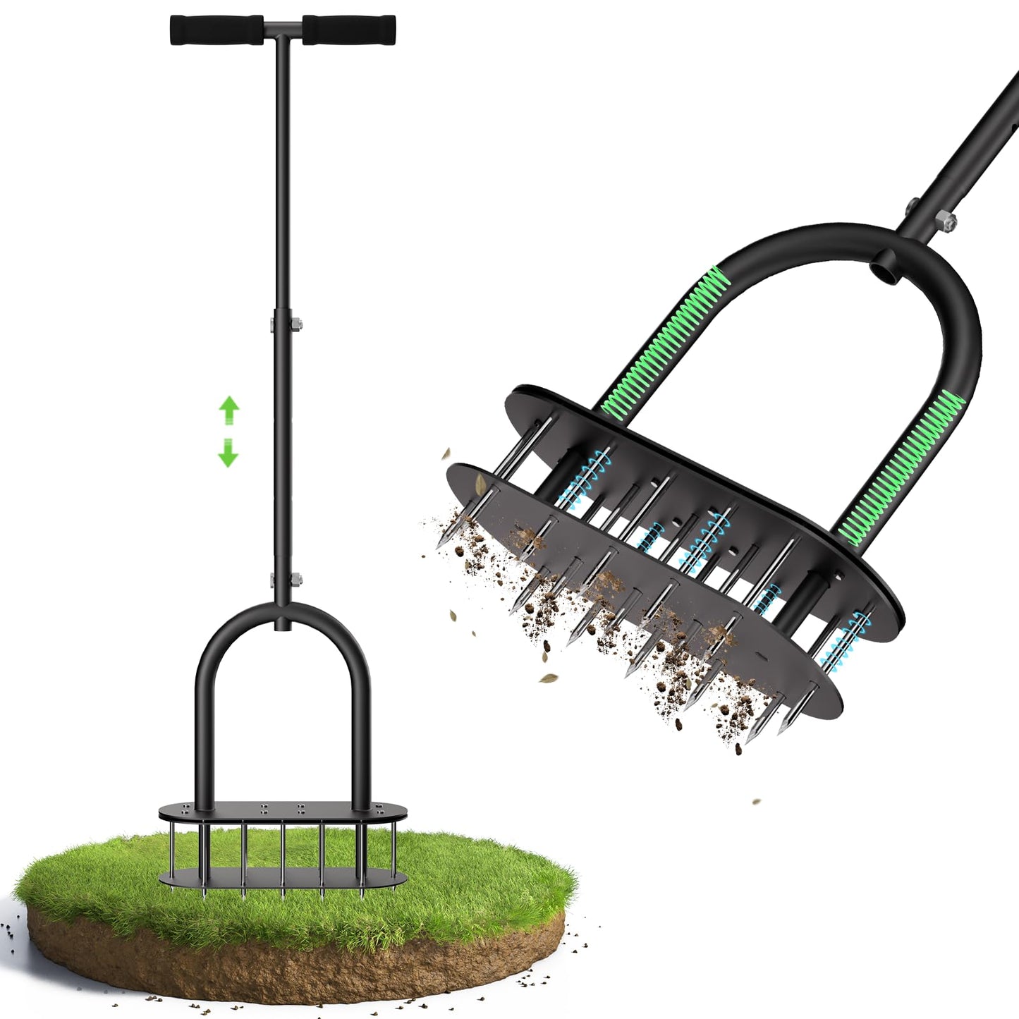 seasky Lawn Aerator, Manual Lawn Aerator Tool with Padded T-Handle, Wide Foot Plate & 15-3 Inch Solid Steel Spikes, Dual-Layer Design for Effortless Aeration in Lawn, Yard and Garden Soil