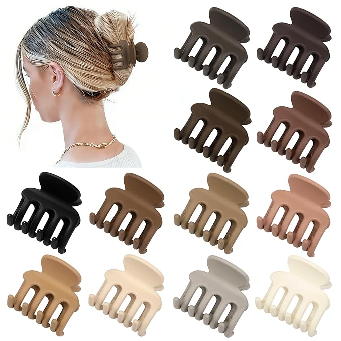 12Pcs Hair Clips for Women 1.8 Inch Small Claw Clips for Thin Hair Medium Hair Claw Clips for Thick Hair Accessories for Women Girls (Brown)