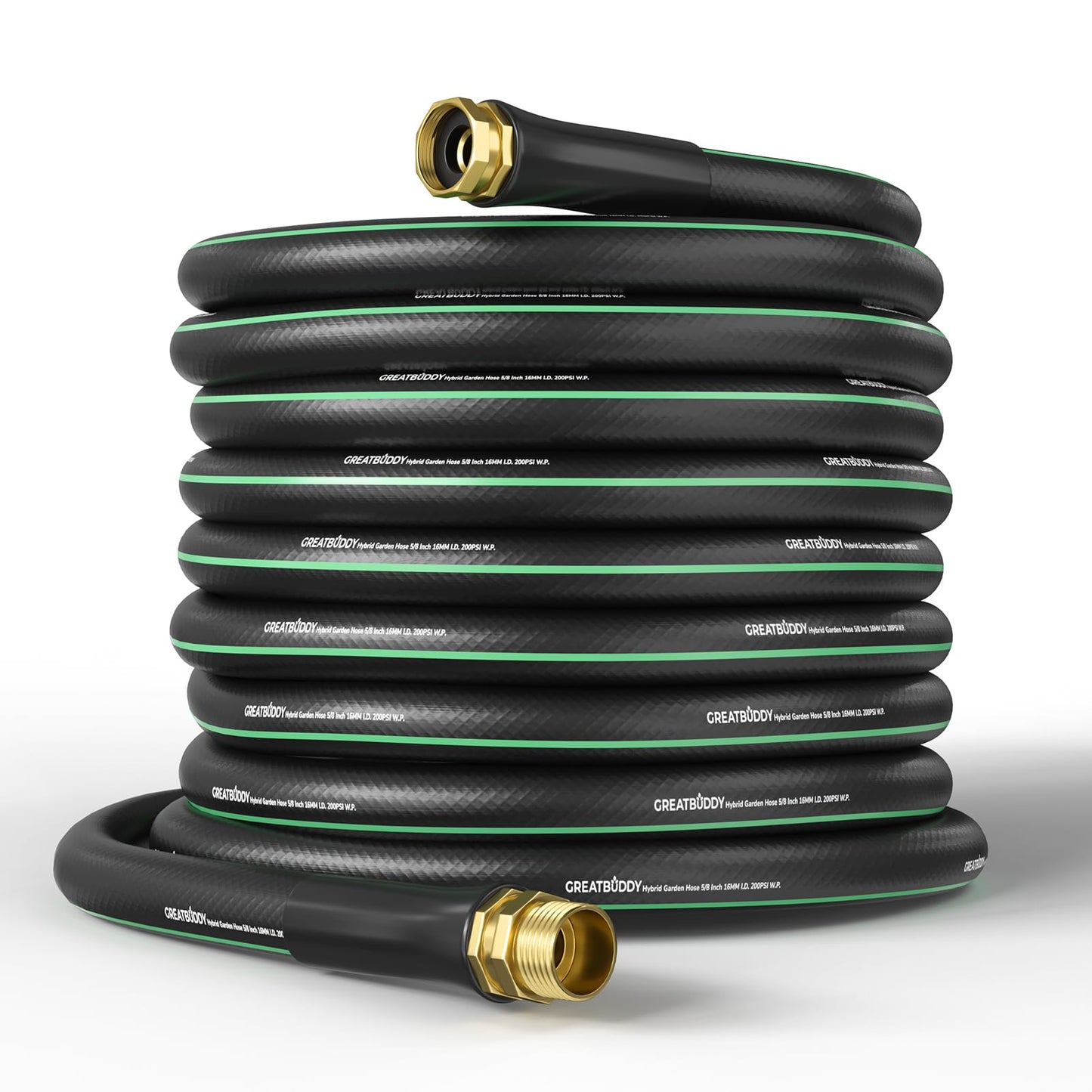 GreatBuddy 100 ft Garden Hose, Flexible Rubber Water Hose 5/8", Heavy Duty, Lightweight Hose, Burst 600 PSI with Solid Brass Male to Female Fittings, Leakproof Hose for Backyard, Garden
