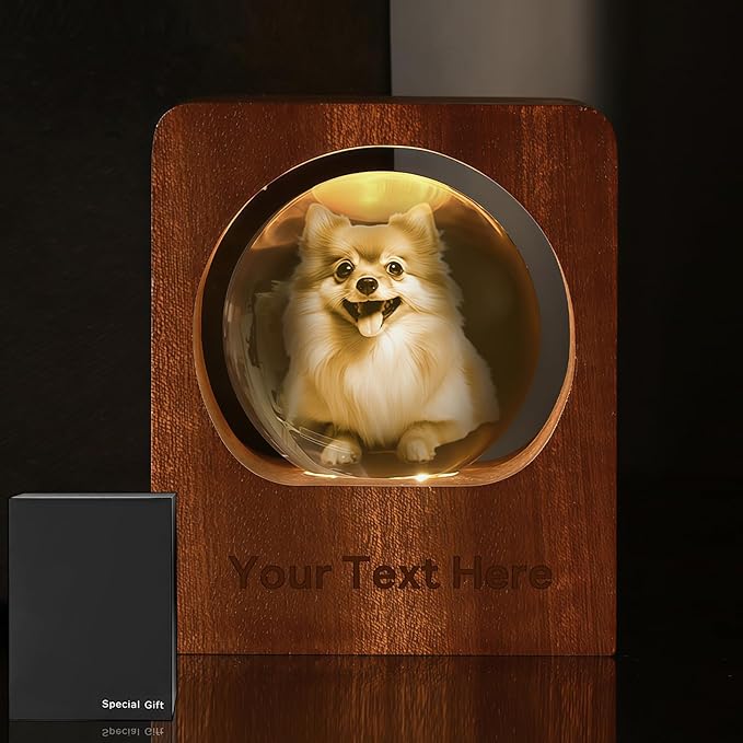 GigaGlow Personalized 3D Crystal Photo Night Light - Custom Engraved Glass Ball with LED Wood Base | Perfect Custom Gift for Family, Pets, Birthday, Valentine's Day