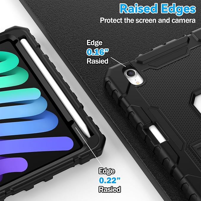 Grifobes Case for iPad Mini 7 (A17 Pro) 2024 / Mini 6 2021 8.3 inch, Heavy Duty Shockproof Rugged Cover with Pencil Holder Stand, for I Pad Mini 7th/6th Gen 8.3" Case for Kids Boys (Black)