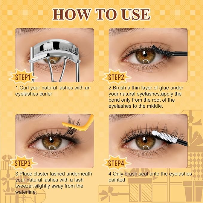 QUEWEL Lash Clusters Wispy Eyelash Clusters 300 Pcs Natural Cluster Eyelash Extensions C Curl, Mixed Length 10-16mm DIY Individual Lashes Cluster at Home for Countless Stunning Looks (QU45)