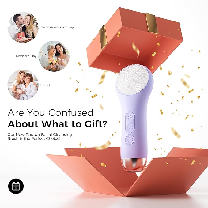 Face Scrubber Facial Cleansing Brush - Waterproof and Rechargeable Face Cleansing Brush with 4 LED Gentle Light, Cleansing, Exfoliating and Massaging, Electric Face Scrub Brush for Men & Women