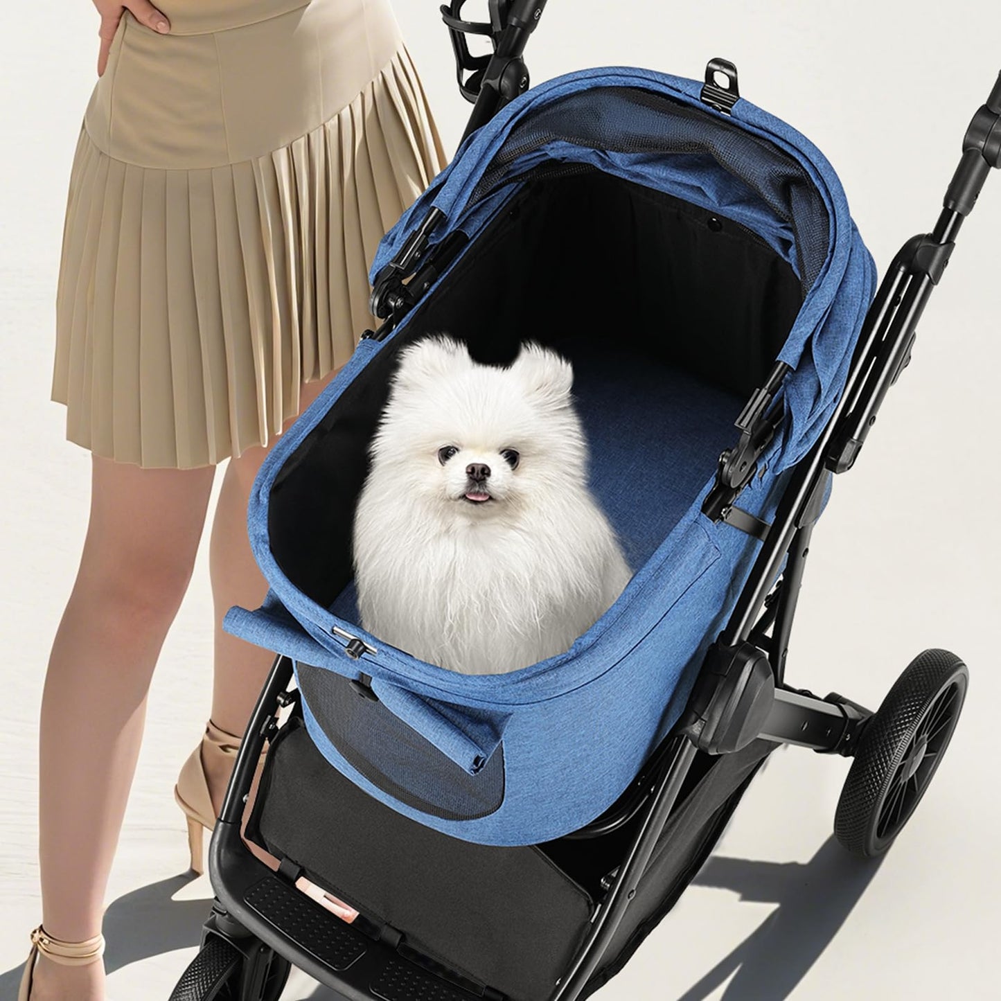 MAMIZO Foldable Dog Stroller for Medium Dogs Cats Up to 33 Lbs, Adjustable Height Handle, Pet Stroller with Aluminum and Carbon Steel Frame, Sun Shades, Storage Basket & Shock Absorbers, All-Terrain