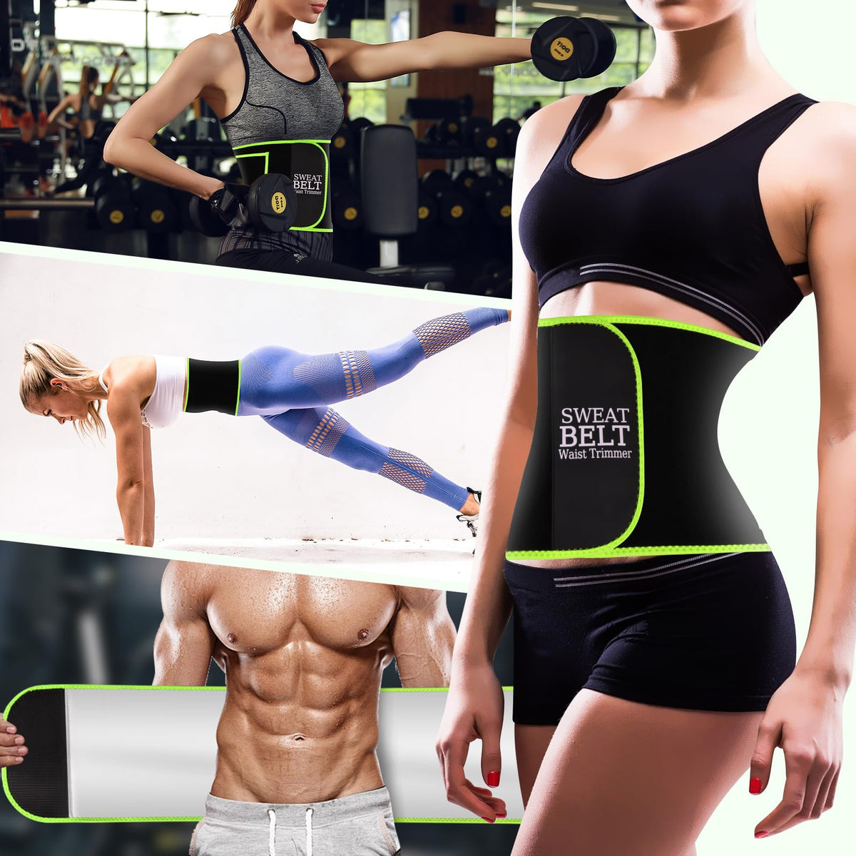 MORECOO Waist Trainer for Women/Men, Waist Sweat Band, Stomach Wrap, Belly Band Sweat Belt, Body Shaper Belt Green
