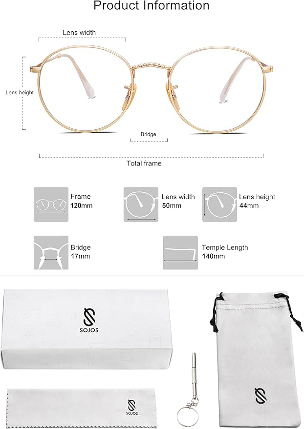 SOJOS Blue Light Blocking Computer Glasses Round Eyewear Anti Blue Light Lens Preppy Chic SJ5024B