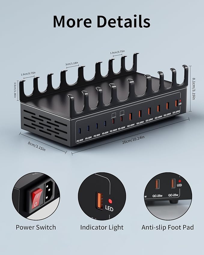 470W Charging Station for Multiple Devices, 12-Port USB C Charging Station with Double 100W PD PPS Port, Multi Device Fast Charger Dock for MacBook Pro Laptop, iPhone, iPad, Tablet, Android Cell Phone