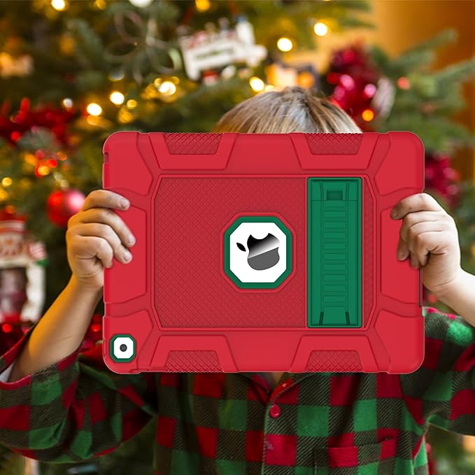 Rantice iPad 9th/8th/7th Generation Hybrid Shockproof Rugged Drop Protection Cover with Kickstand for iPad 10.2'' (Red+DarkGreen)