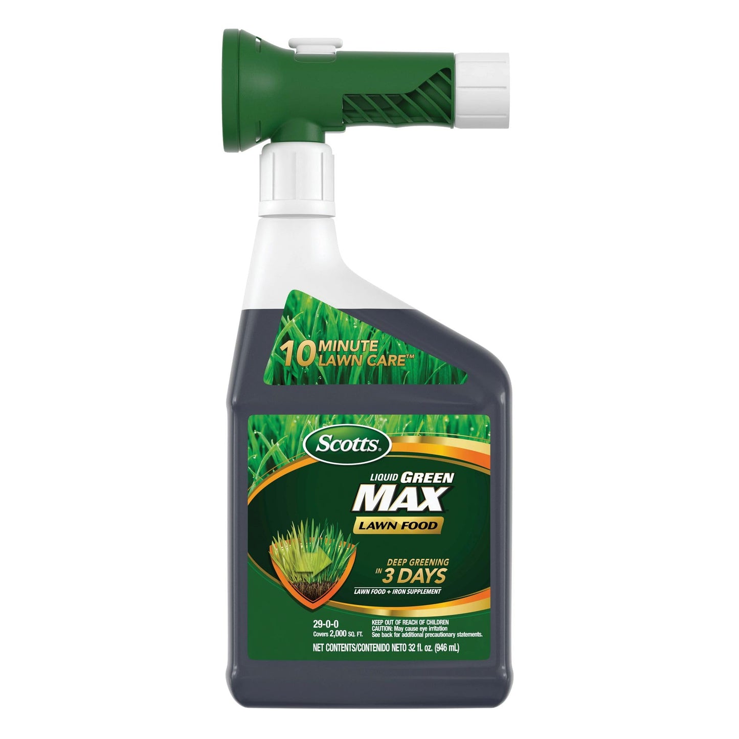 Scotts Liquid Green Max Lawn Food - Liquid Lawn Fertilizer and Iron Supplement, for Any Grass Type, 29-0-0 NPK, 32 fl. oz.