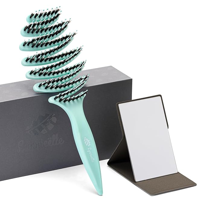 Boar and Nylon Bristle Hair Brush for Fine Hair - Ultimate Smoothing Vented Detangler Wet Brush for Women, A Great Gift, Aqua