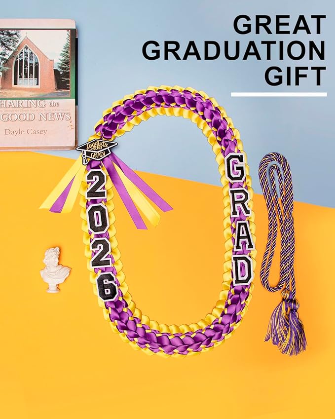 ALKB 2026 Graduation Lei Set - Two-Tone Braided Ribbon with Honor Cord, Unisex Graduation Gift for Graduates, Polyester
