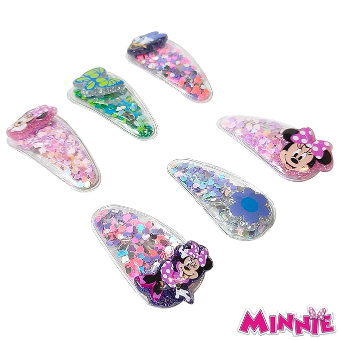 LUV HER Disney Licensed Hair Accessories For Girls, 6pc Magical Confetti Cute Hair Clips with Favorite Disney Character Charms, Minnie and Daisy, Ages 3+
