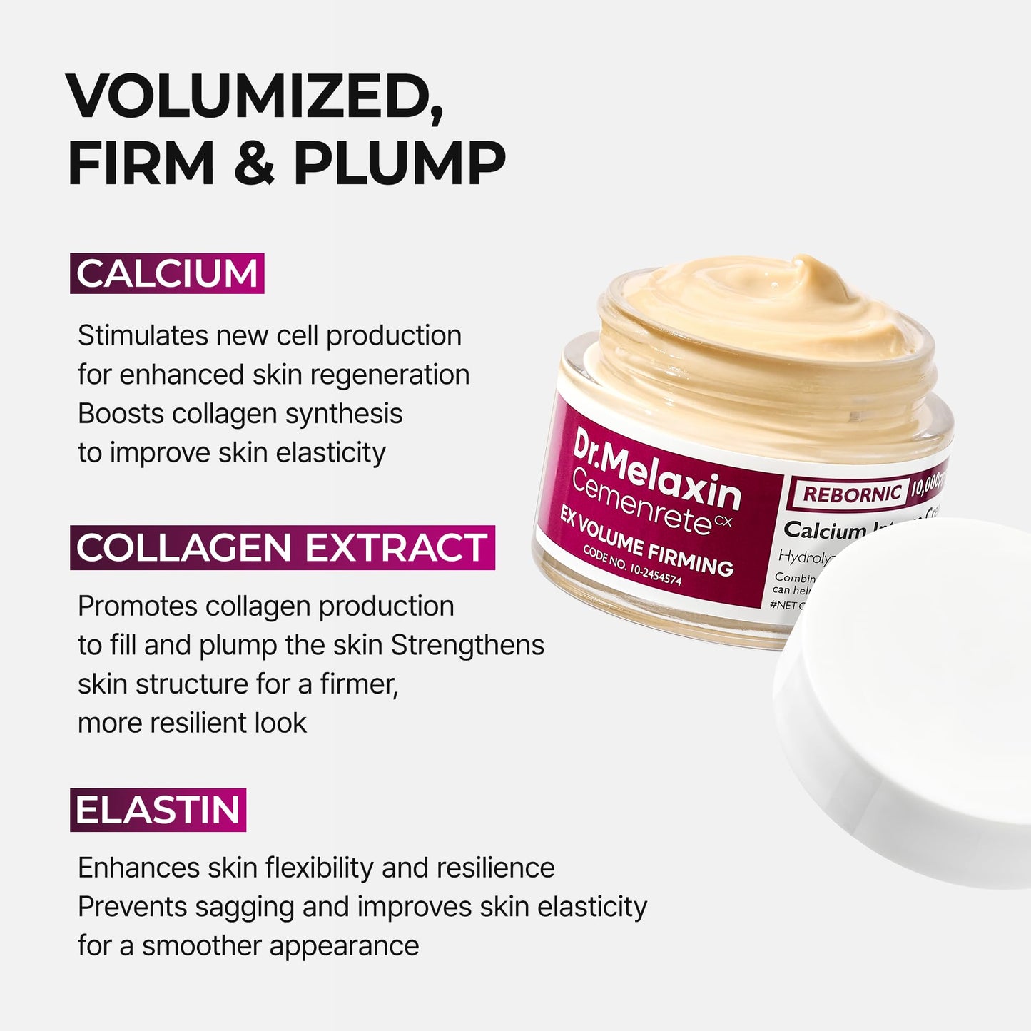 Dr.Melaxin Calcium Intense Firming Cream with Collagen & Elastin, Lifting & Volumizing Face Cream for Sagging Skin, Niacinamide for Plumping Care, 1.69 fl.oz