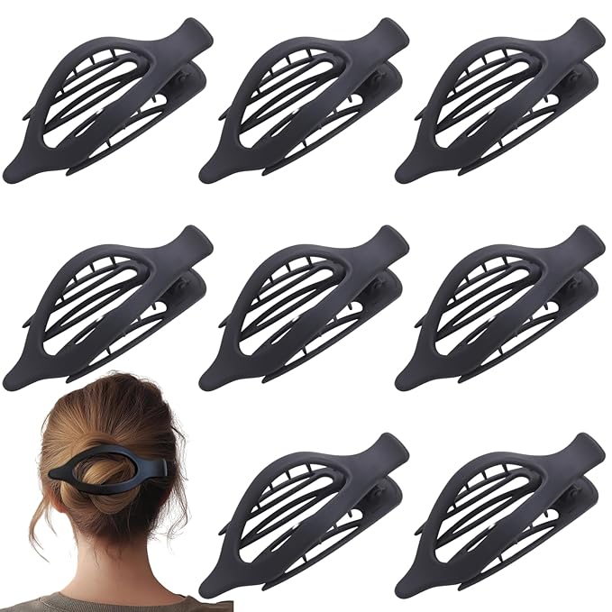 8 Pack Flat Black Hair Clips for Women – Large Matte No-Slip Flat Black Claw Clips for Thick & Thin Hair, Strong Hold French Styling Accessories