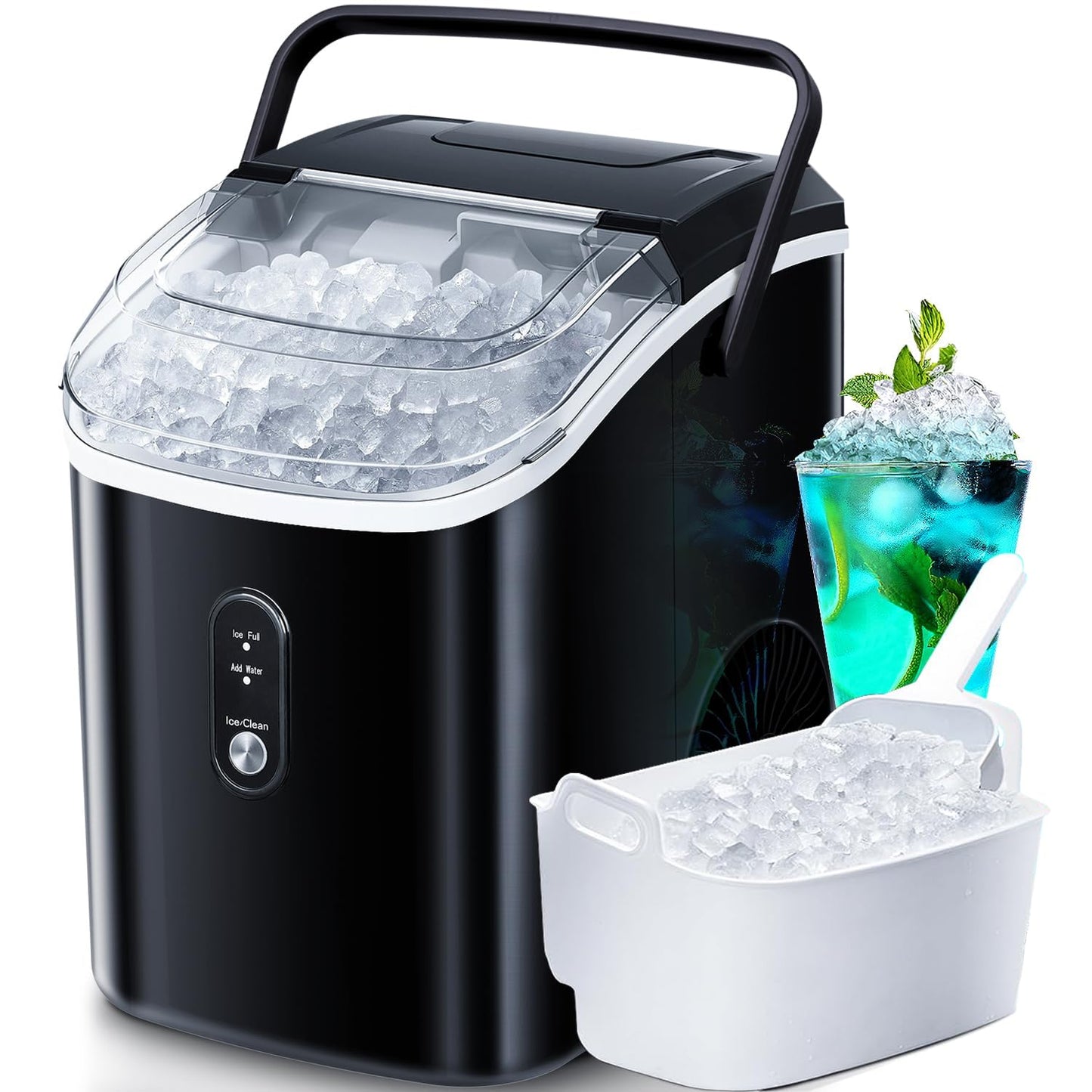 Antarctic Star Countertop Ice Maker,Portable Ice Machine with Handle,26 lbs Per Day, 9 Ice Cubes in 6 Mins,self-Cleaning Ice Maker with Basket and Scoop, for Home/Kitchen/Camping/RV. (White)
