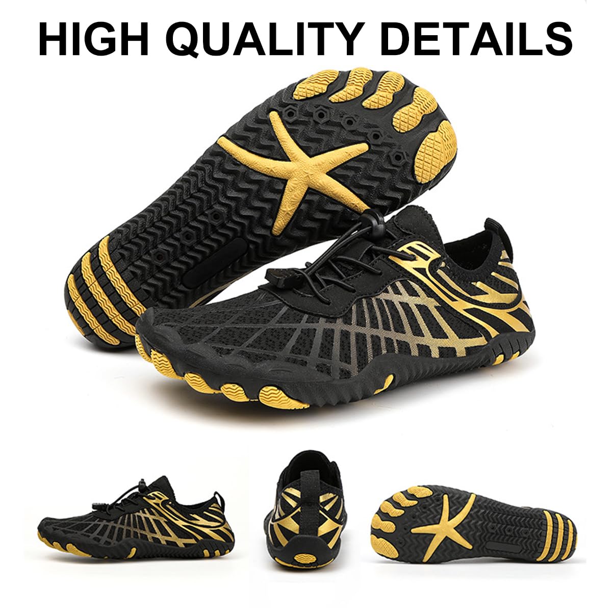 ELETON Barefoot Shoes Women Men Footwear, Wide Toe Box Hiking Zero Drop Non-Slip Quick-Dry River Boat Pool Beach Water Shoes, Lightweight Swimming Running Walking Sneakers Unisex BlackGold