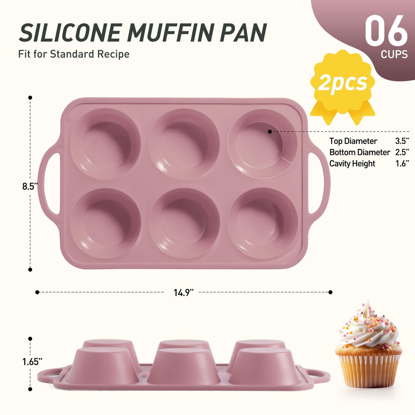 2 Packs 6 Cups Silicone Muffin Pan with Metal Reinforced Frame Jumbo Size Cupcake Pan Tray Egg Bites Silicone Circle Cookie Molds Muffin Tin Tart Pans Baking Sheet Set for Breakfast Sandwiches