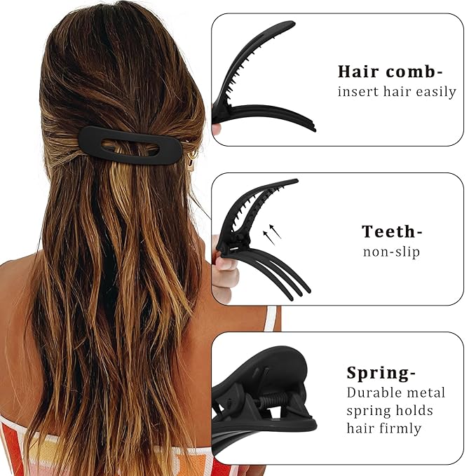 French Concord No Slip Hair Clips - 6PCS Curved Volume Strong Hold Clips for Women Girls (Matt Medium, 4)
