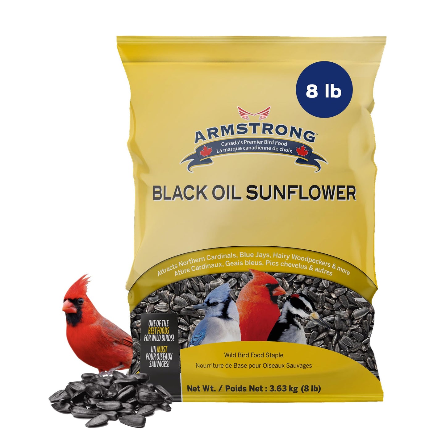 Armstrong Bird Food Black Oil Sunflower Bird Seed, 8 Pounds - for Northern Cardinals, Blue Jays and Hairy Woodpeckers - Ideal for Outside Feeders