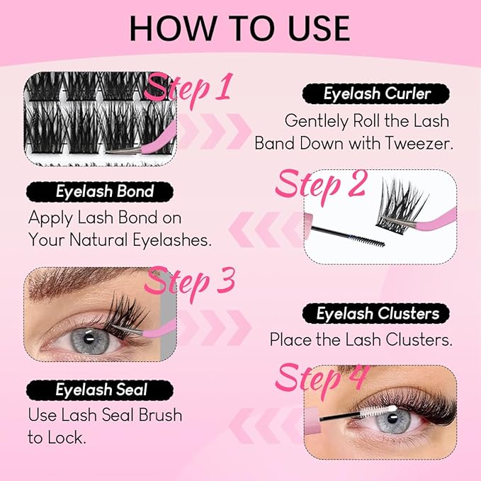 Natural Lash Clusters Kit Wispy Eyelash Clusters 120 pcs Cluster Eyelash Extensions C Curl Individual Lashes 10-16 mm Mix Length Natural Look Lashes Clusters with Thin Lash Band(02D-Lash KIT)