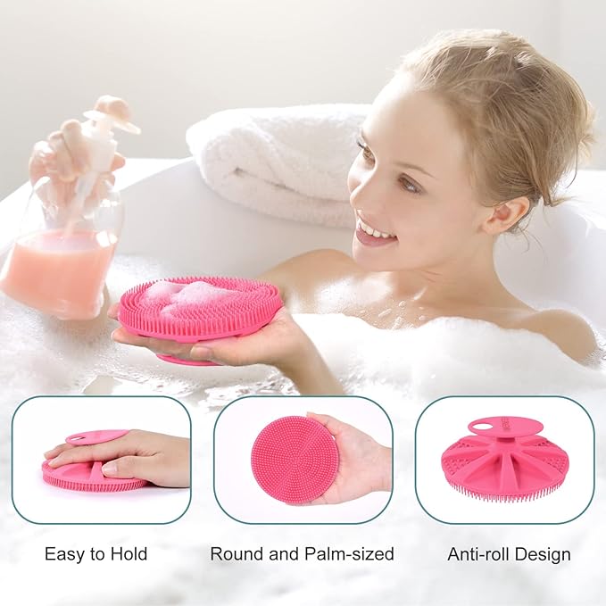 INNERNEED Food-Grade Soft Silicone Body Scrubber Shower Brush Handheld Cleansing Skin Brush, Gentle Exfoliating and Lather Well (Pack of 3)