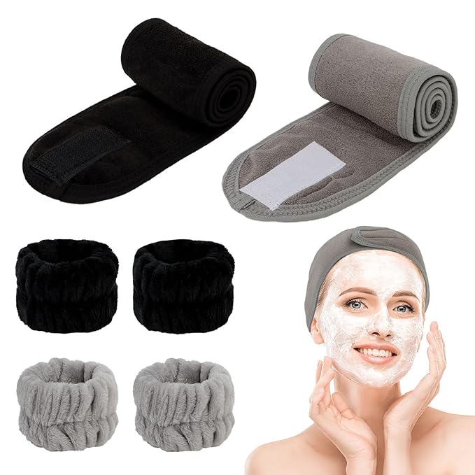 6Pcs Spa Headbands and Wrist Washbands Set, Makeup Headbands, Skincare Face Towel Wristbands for Women