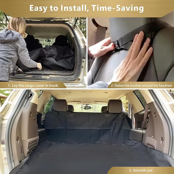 F-color SUV Cargo Liner for Dogs, Heavy Duty Water Resistant Pet Cargo Cover Dog Seat Cover Mat for Mid-Size SUVs Sedans Vans with Bumper Flap Protector, Non-Slip, Standard Size Universal Fit, Black