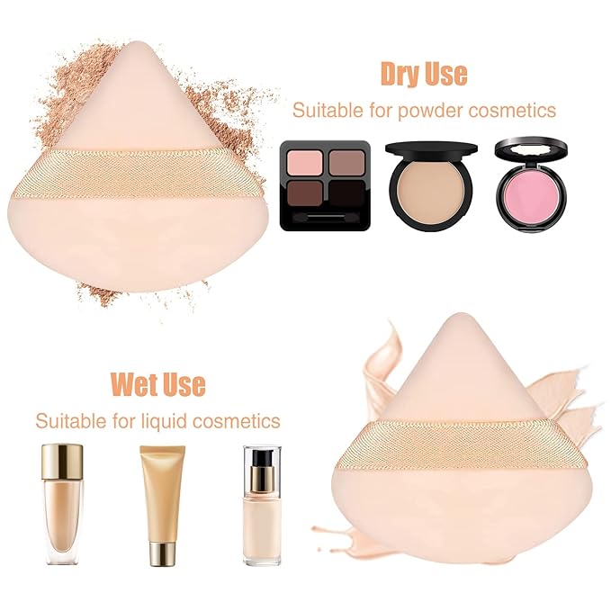 Pimoys 6 Pieces Powder Puff Face Triangle Makeup Sponge Soft Velour Puffs for Loose Powder Setting Powder Blender Foundation Sponge Beauty Makeup Tool for Women