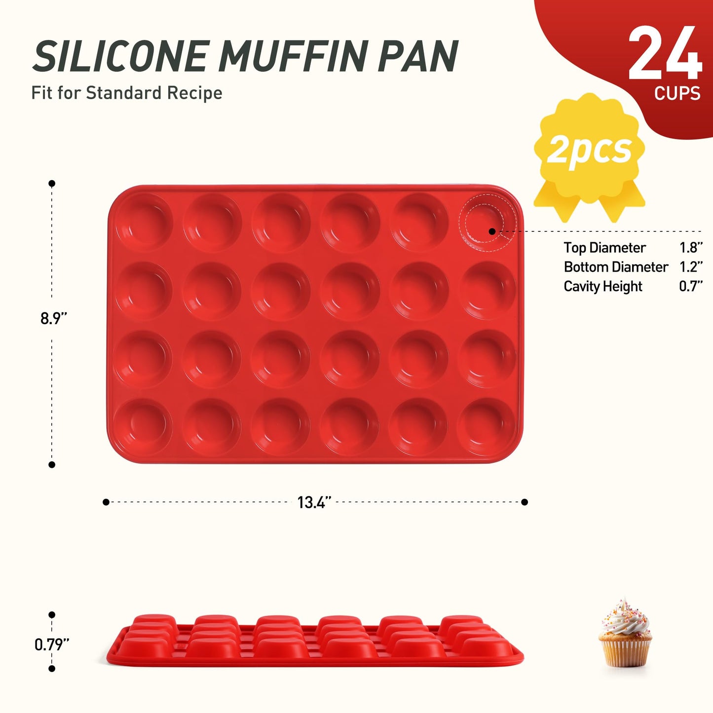 2 Pack 24 Cups Silicone Mini Muffin Pan with Metal Reinforced Frame Silicone Molds Cupcake Cake Baking Cheesecake Pans Cookie Baking Chocoflan Cupcake Mold Mini Bundt Cake Pan Women Gift