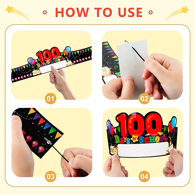 SICOHOME Paper Crown Hats Caps for Kids Paper Crowns for Students Classroom Kindergarten Preschool Party Supplies Adjustable