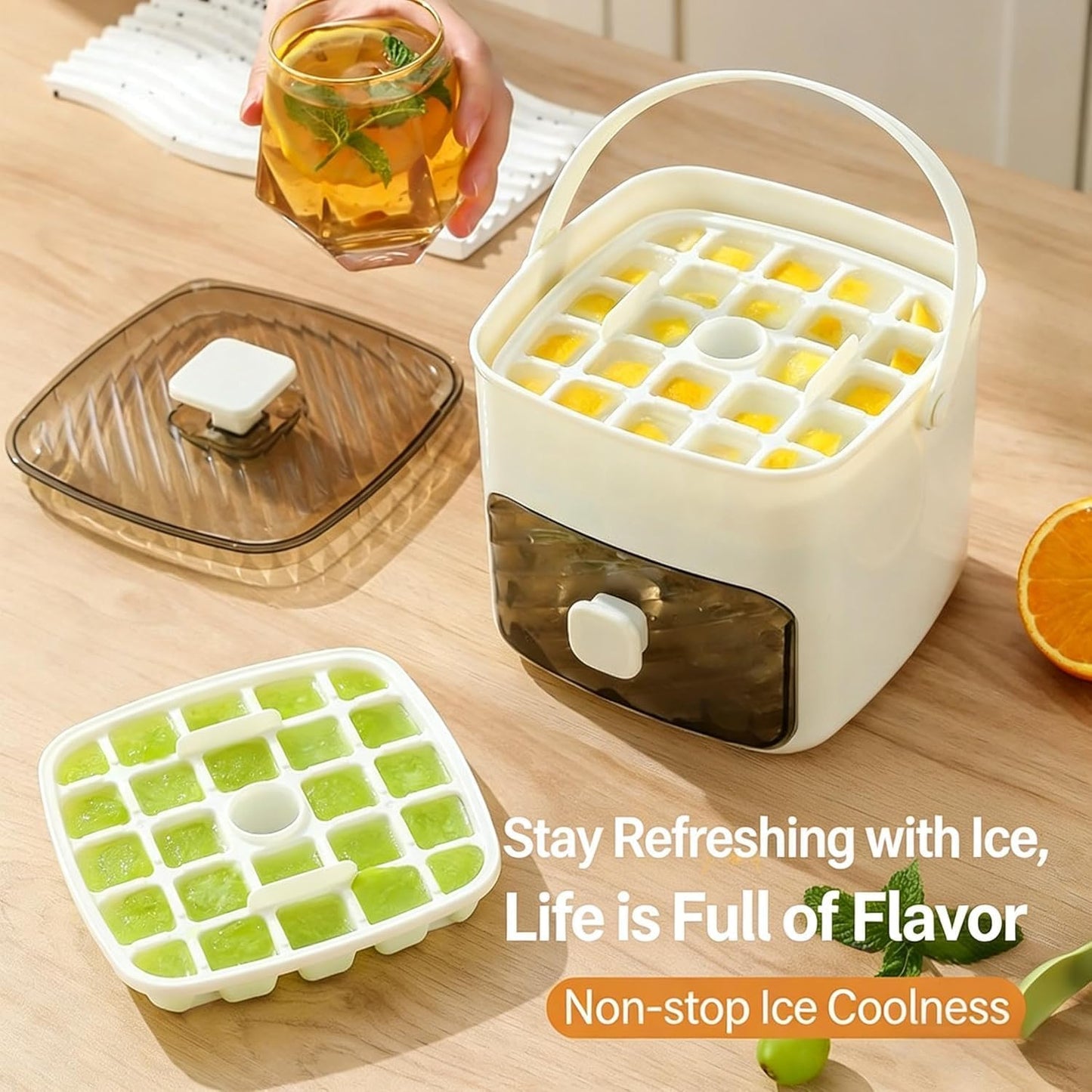 2025 Portable Ice Maker for Freezer with Ice Bin Fast, Compact Countertop Design & Storage Drawer | One-Touch Operation for Home, Office,Household & Outdoor Use (Green)