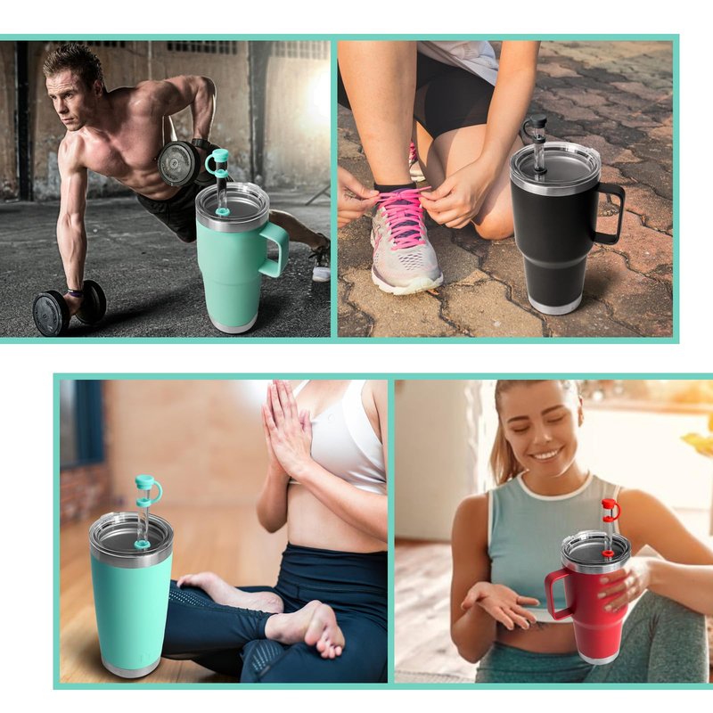 Straw Cover for YETI Cup, 4 Sets Silicone Spill Stopper Compatible with YETI Tumbler, Leak Proof Kit of Mug Accessories Including 4 Straw Cover, 4 Leak Proof Stopper (Seafoam 4PCS)