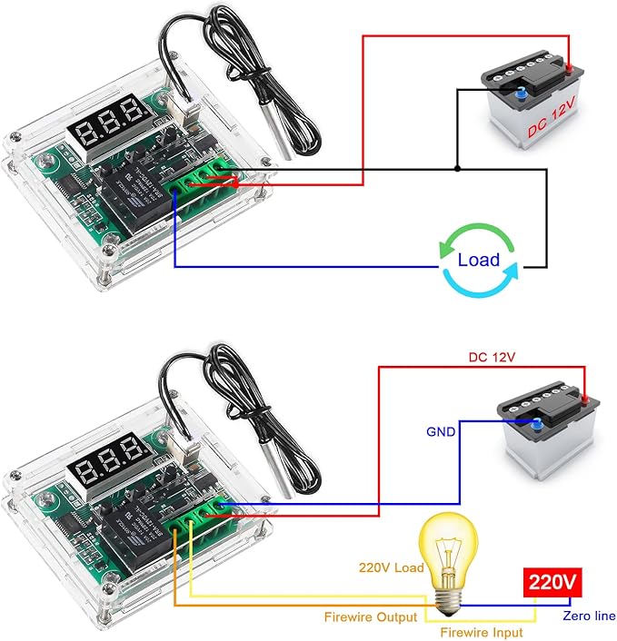 AEDIKO 2pcs W1209 DC 12V Digital Temperature Controller Board Digital Display Thermostat -50-110°C Electronic Temperature Temp Control Module Switch with Waterproof Case