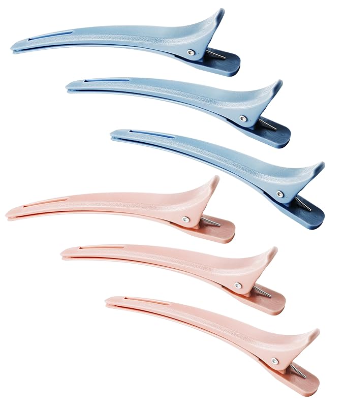 Professional Hair Sectioning Clips, 6-Pack, Black and White, Durable Salon Styling Clips (3 Pink + 3 Deep purple)