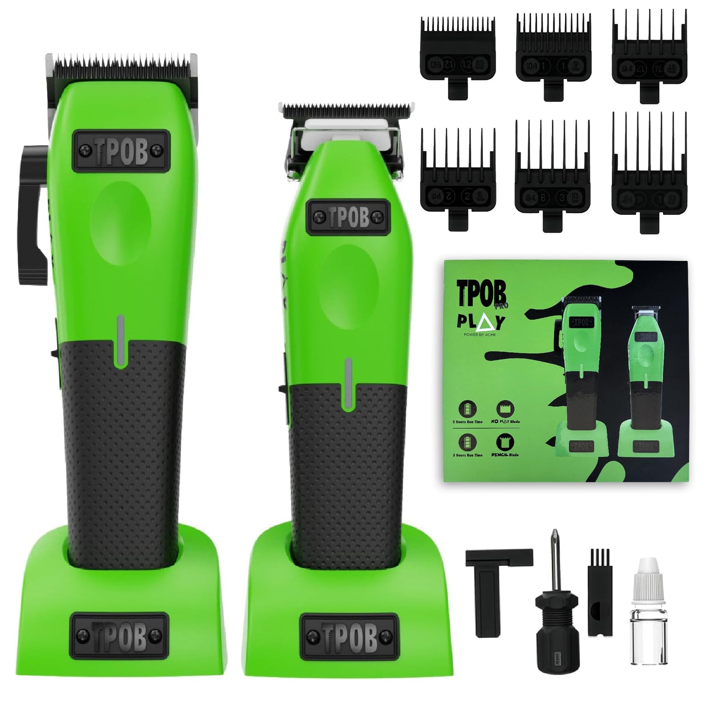 TPOB Play Barber Hair Clippers for Men 7500 RPM with Rubber Grips (Green 2 Set)