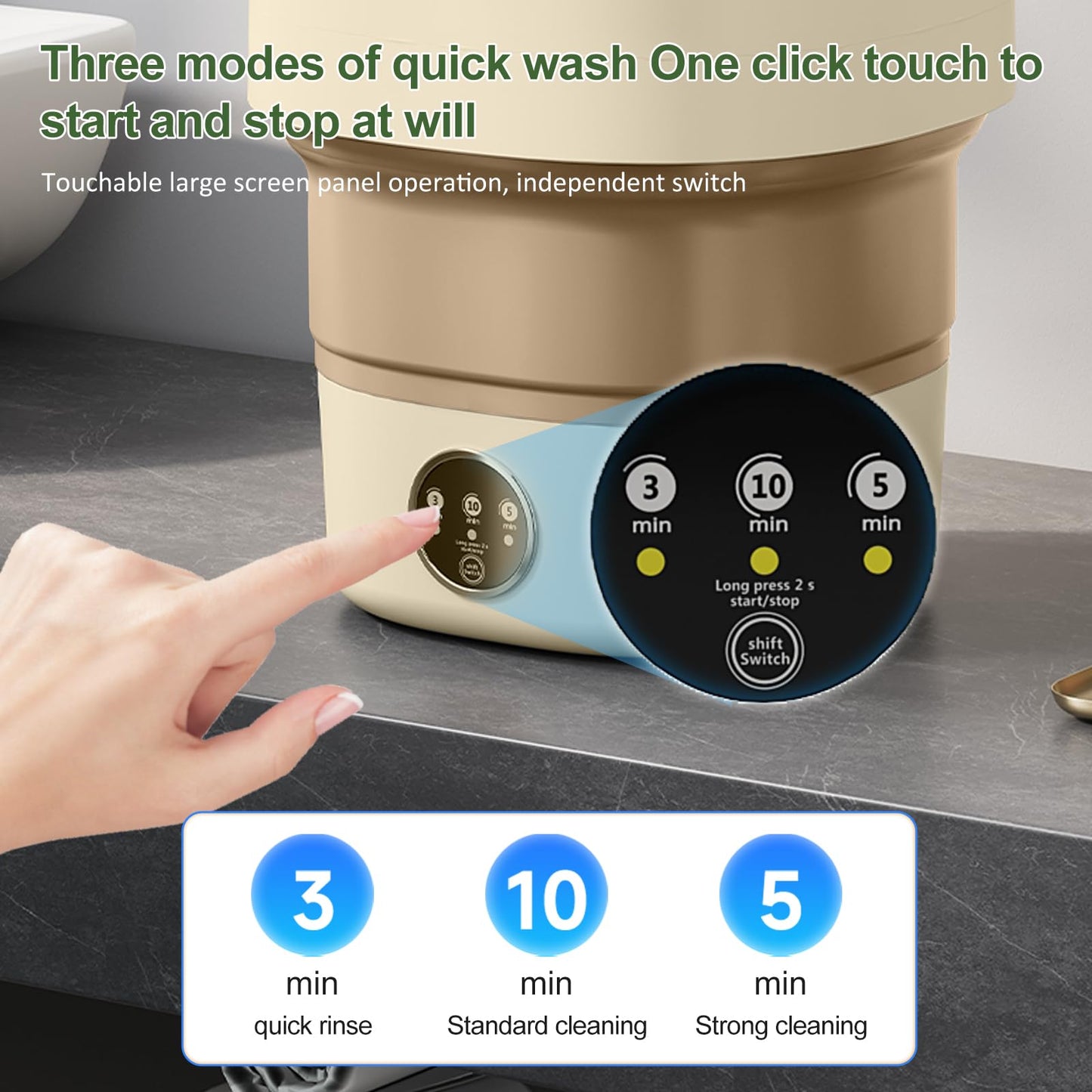 Portable Washing Machine 20L —Small Foldable Washer with Spin Basket, 3 Mode Deep Clean — Mini Laundry Machine for Travel, Dorms, Camping, Ideal for Baby Clothes, Underwear, Socks Beige