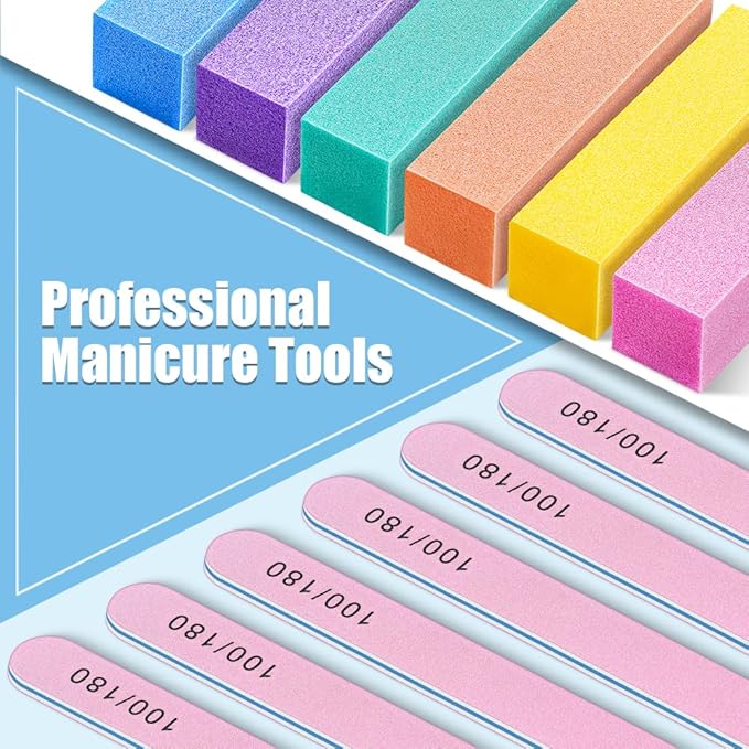 TsMADDTs Nail Buffers and Files, 6 pcs Buffer Blocks, 6 pcs 100 180 Grit Files, Professional Manicure Tools Kit, Nail Care Tools Kit for Women